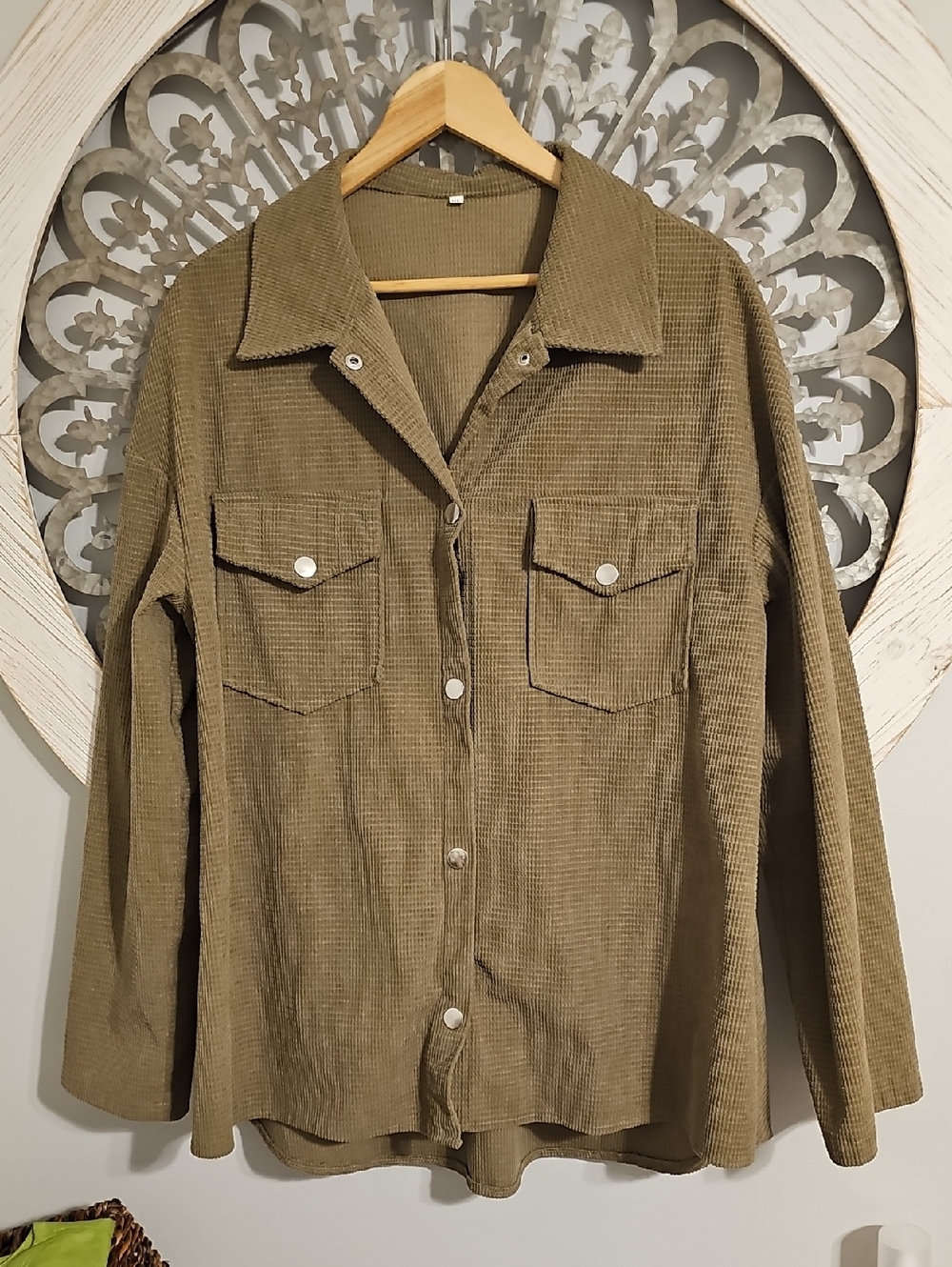 Men's Olive Corduroy Button-Up Jacket